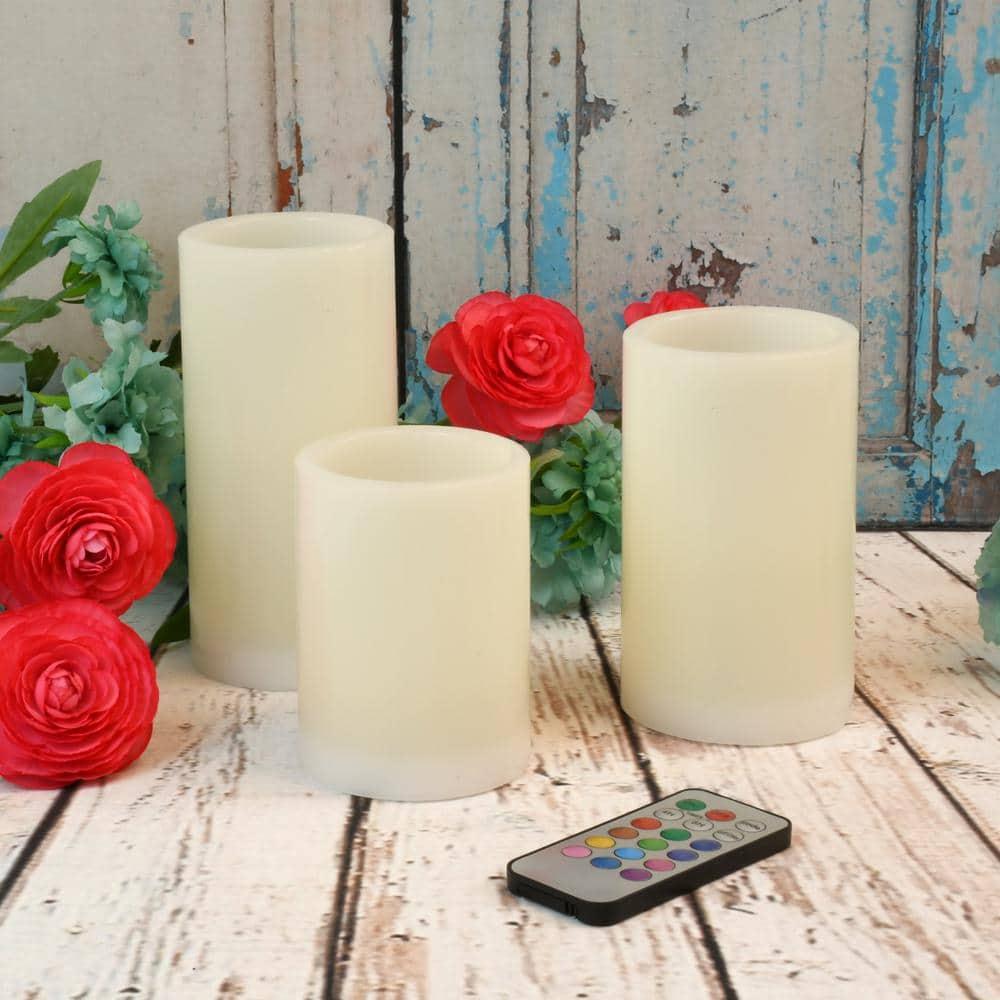 LumaBase Battery Operated Multifunction Wax LED Candles - Set of 3 (Round)