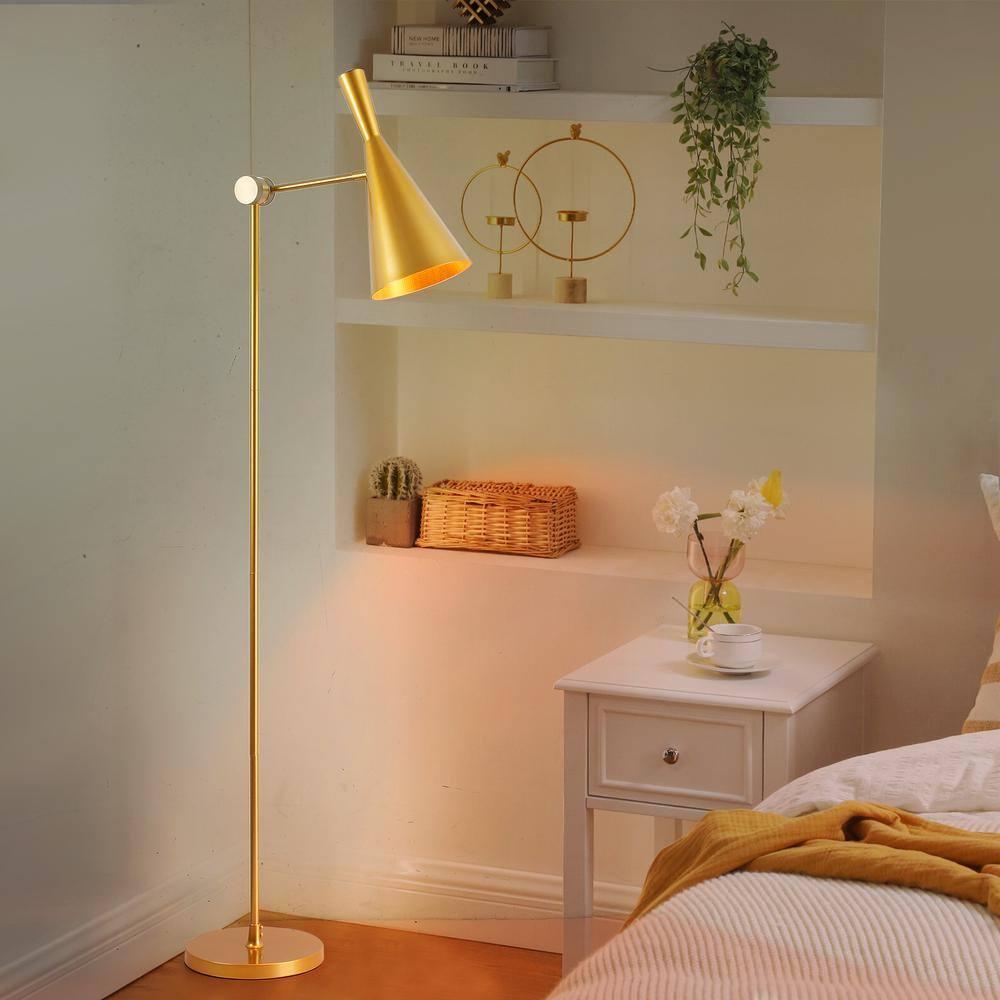 55.1 in. Gold 1-Light Swing Arm Floor Lamp