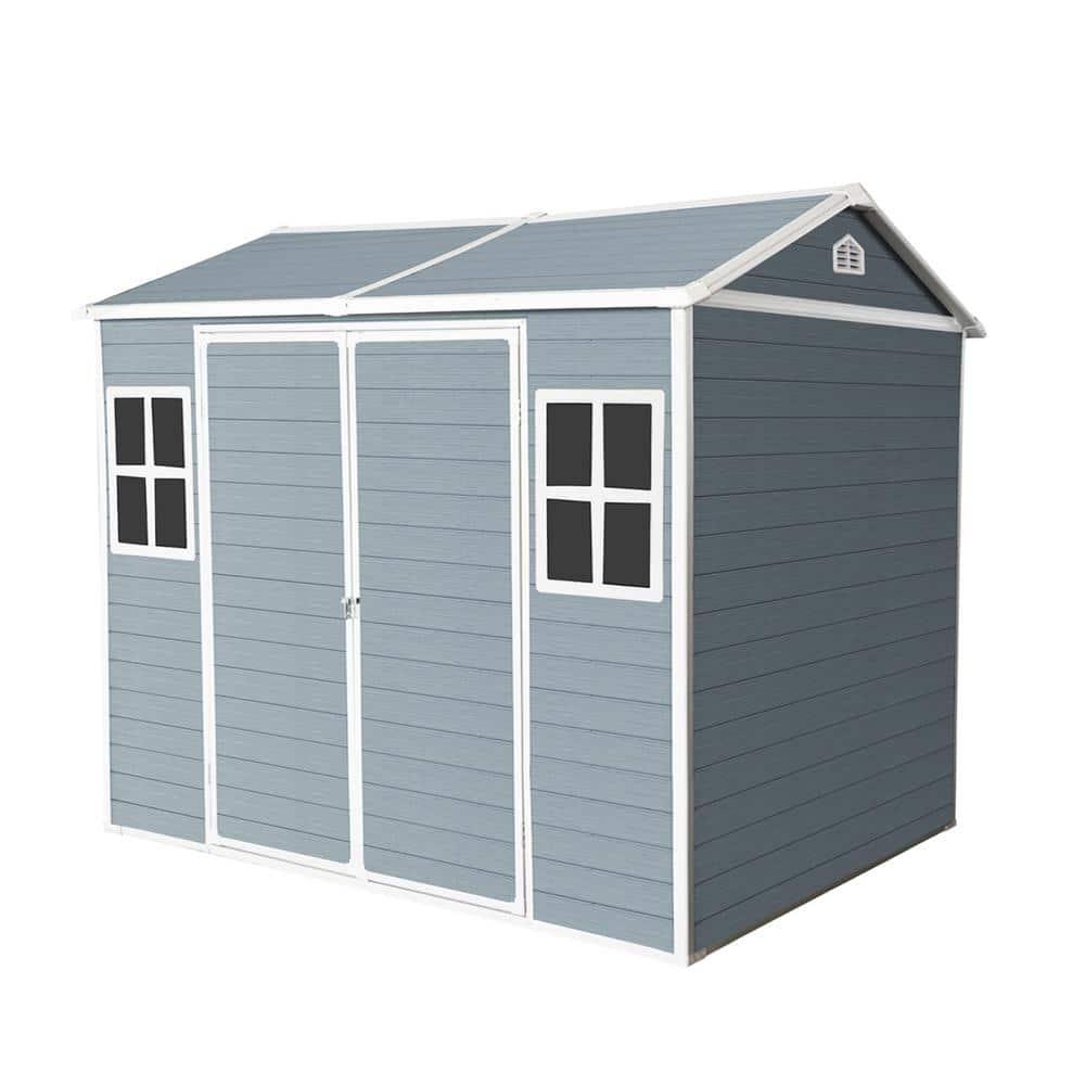Tryimagine 8 X 6 Ft Resin Outdoor Storage Shed Waterproof Shed With Floor & Two Windows & Lockable Door, Tool Shed For Garden, Patio, Backyard