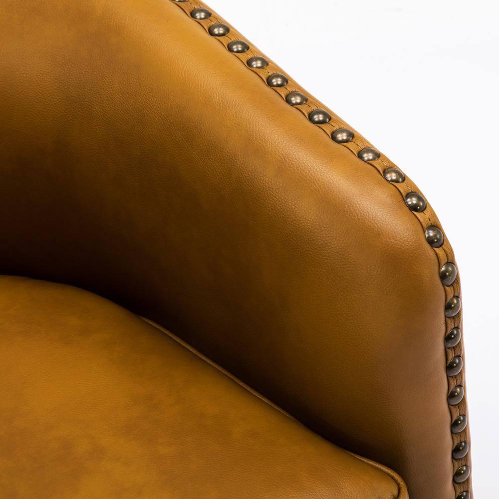 Comfort Pointe Tyler Faux Leather Solid Swivel Armchair, Camel Brown