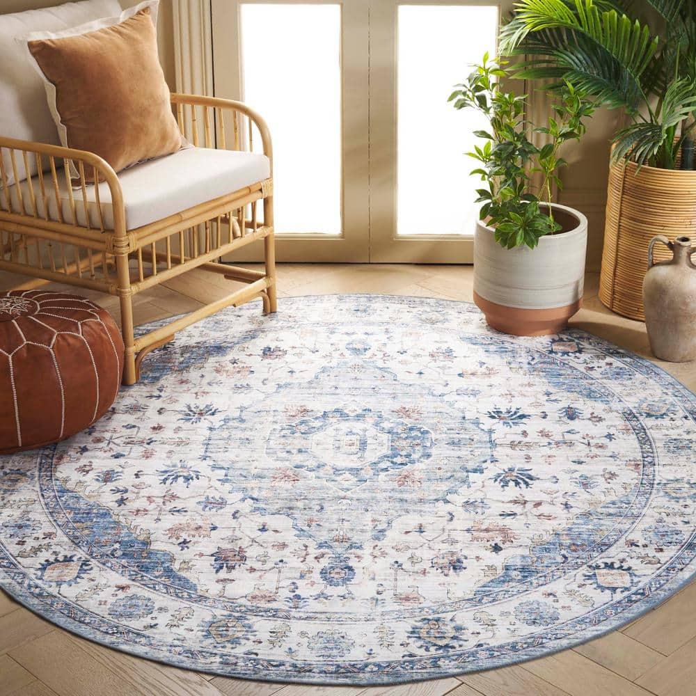 Arizona ARZ517 Power Loomed Machine Washable Area Rug - Light Blue/Ivory - 6' Round - Safavieh.