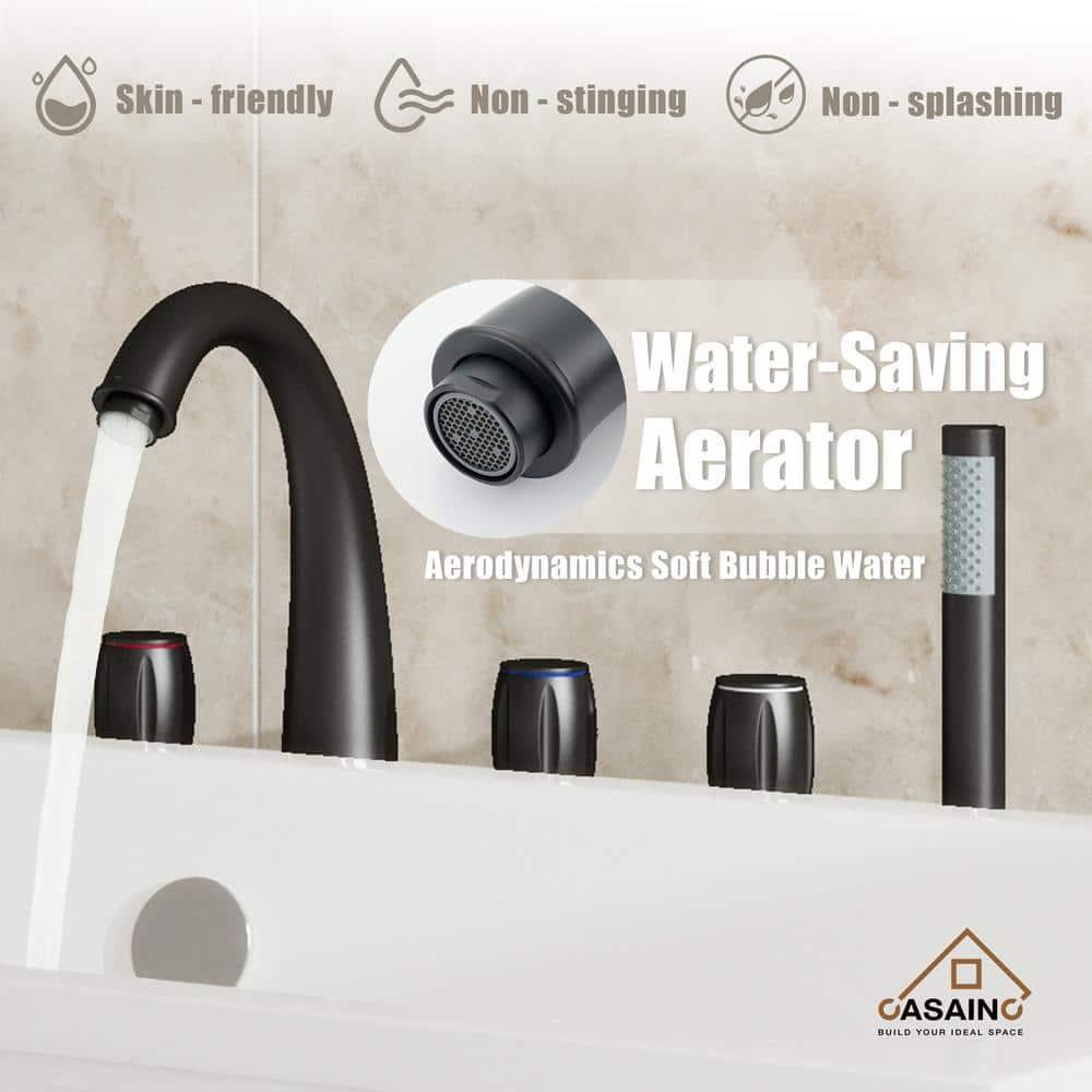 3 Handles Deck Mount Roman Tub Faucet With Hand Shower