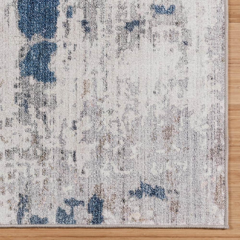 Gertmenian Gertmenian Crystal Print Cenis Blue Ivory Cream Washable Flat Pile Modern Abstract Indoor Area Rug