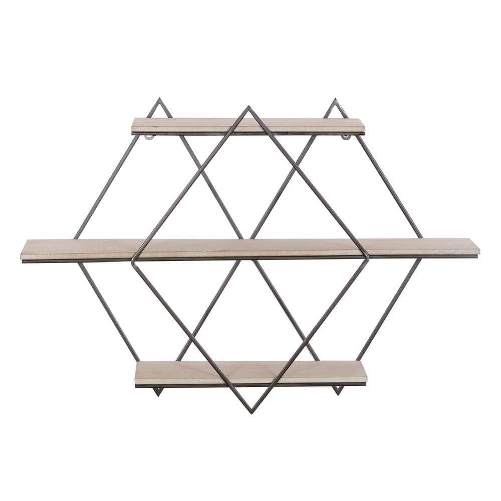 DecMode Brown Wood Contemporary Wall Shelf