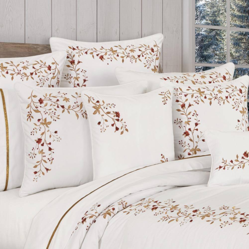 Joyeux White and Red Cotton Full/Queen Holiday Duvet Cover Set