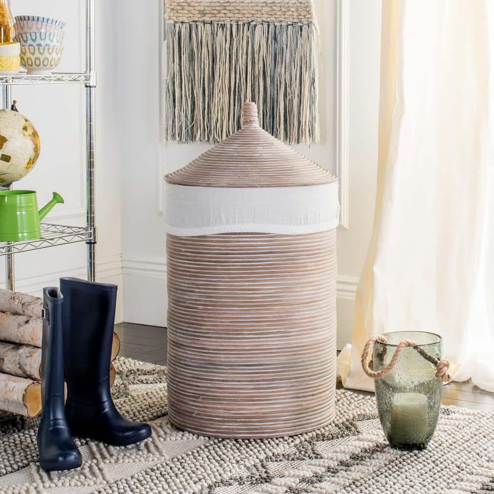 Wellington Laundry Basket with Liner - HAC6501 - White/Grey White Wash - Safavieh