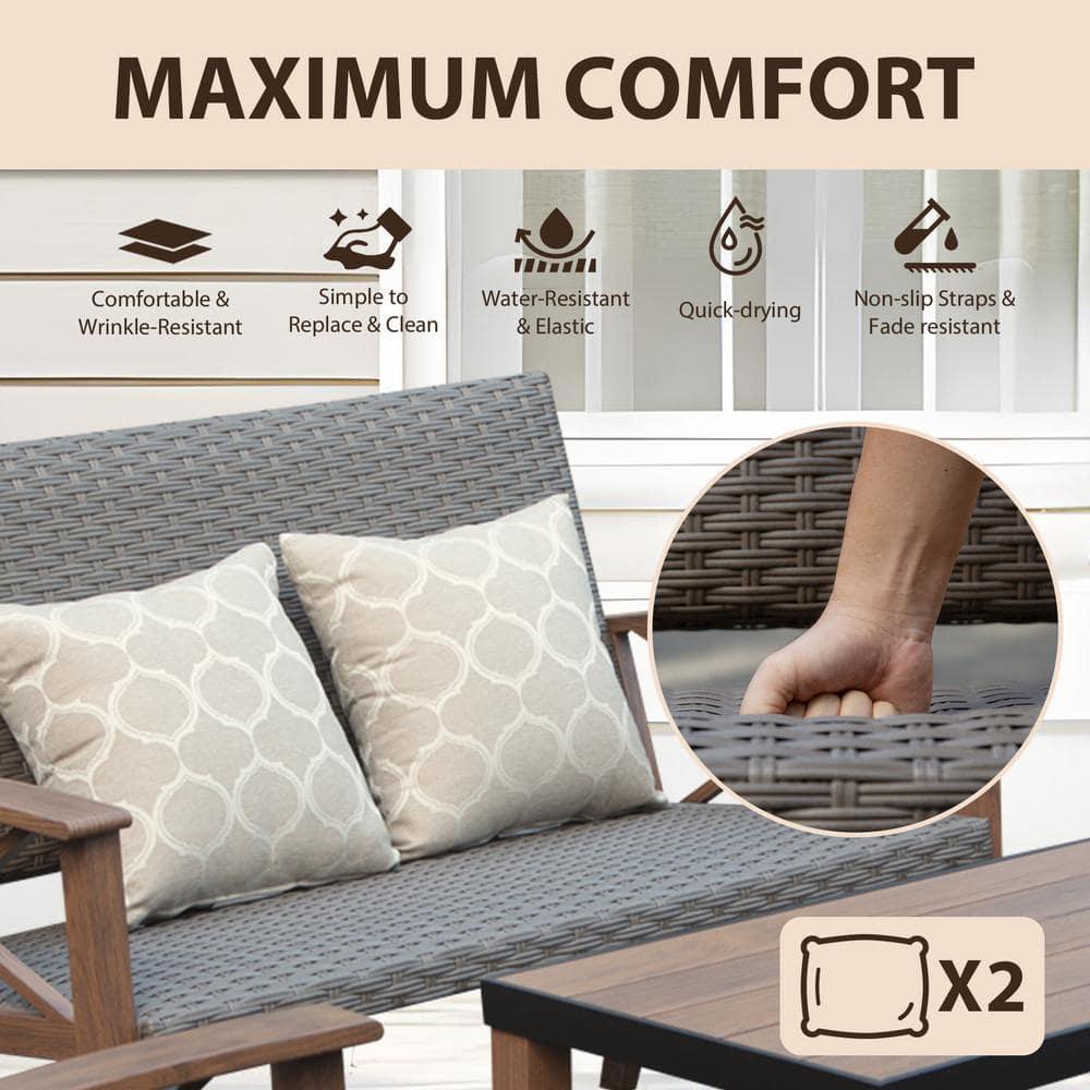 Domi Aluminum Patio Furniture Set, 4-Piece Modern Conversation Set with Cotton Padding Backrests and Seats, Outdoor Sectional Metal Sofa Set with 5.5 Inch Cushion and Coffee Table for Balcony, Garden