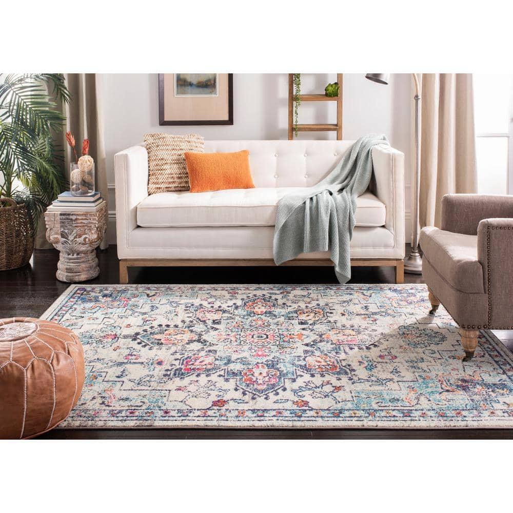 Madison MAD473 Power Loomed Indoor Area Rug - Cream/Blue - 9'x9' - Safavieh
