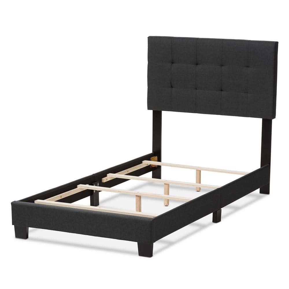 Twin Brookfield Modern and Contemporary Fabric Upholstered Bed Black - Baxton Studio: Charcoal Polyester, Grid-Tufting Design, Solid Wood Legs