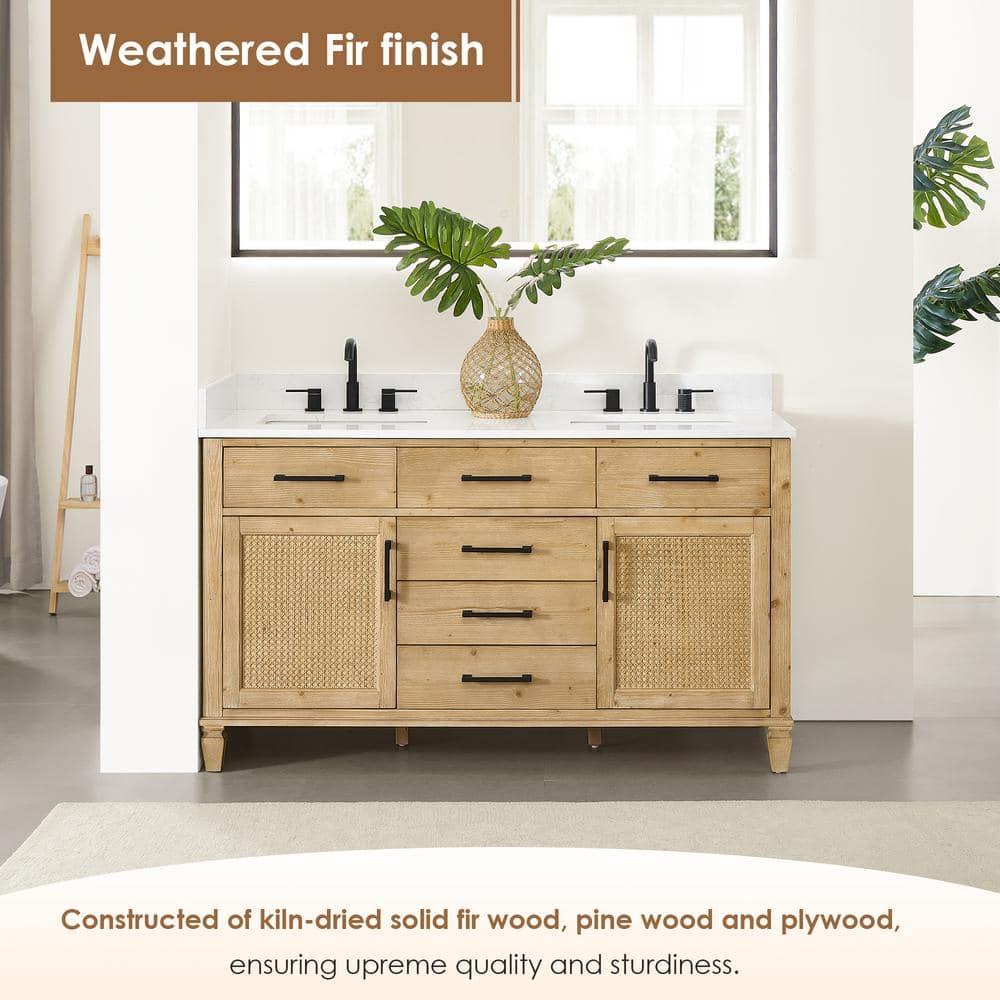 Altair-13 60" Double Bathroom Vanity in with Grain White Engineered Stone Countertop