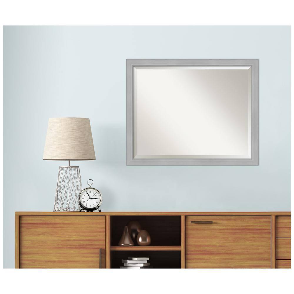 31" x 25" Vista Brushed Nickel Wall Mount Mirror for Bathroom - Amanti Art: Includes Beveled Glass