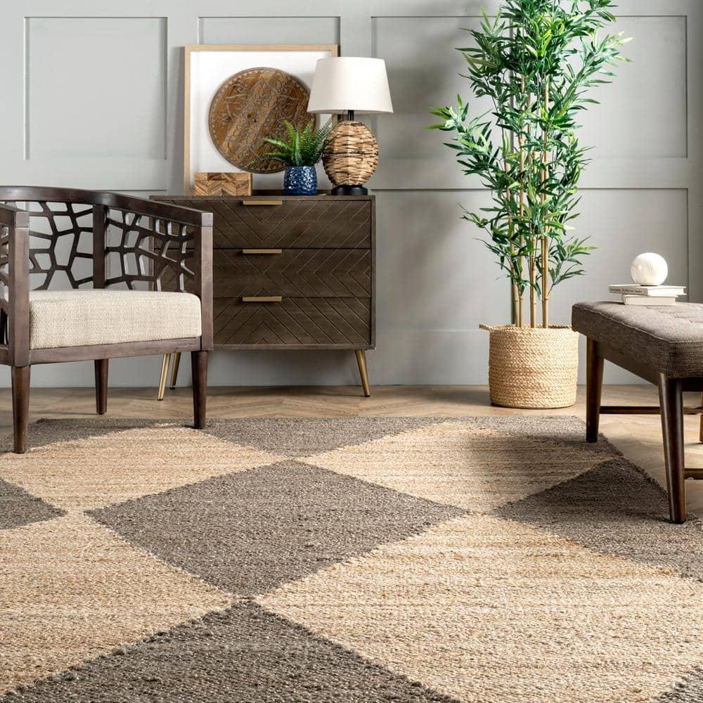 Handcrafted Gray Cotton-Jute Blend Rectangular Rug, 64in