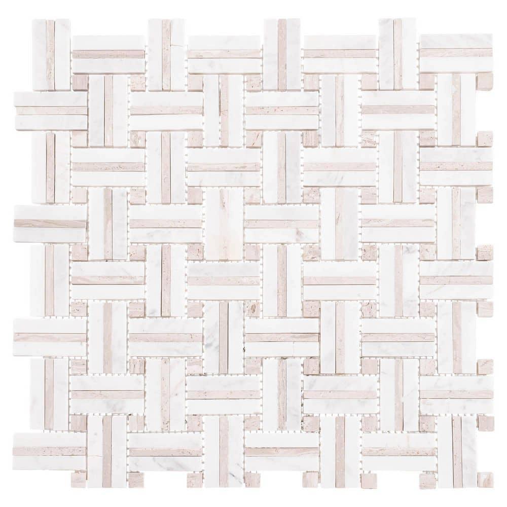 Fabrique 1" x 2" Natural Stone Marble Basketweave Kitchen Backsplash, Bathroom Mosaic Wall and Floor Tile