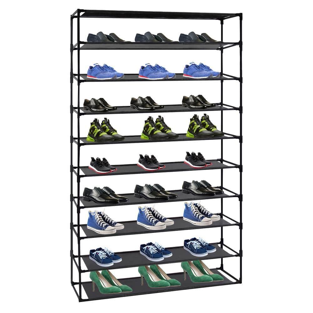 UBesGoo 10 Tiers Shoe Rack Shoe Shelf Free Standing 50 Pairs Shoe Tower Stand Space Saving Storage Organizer for Closet Entryway Bedroom Dorm Black