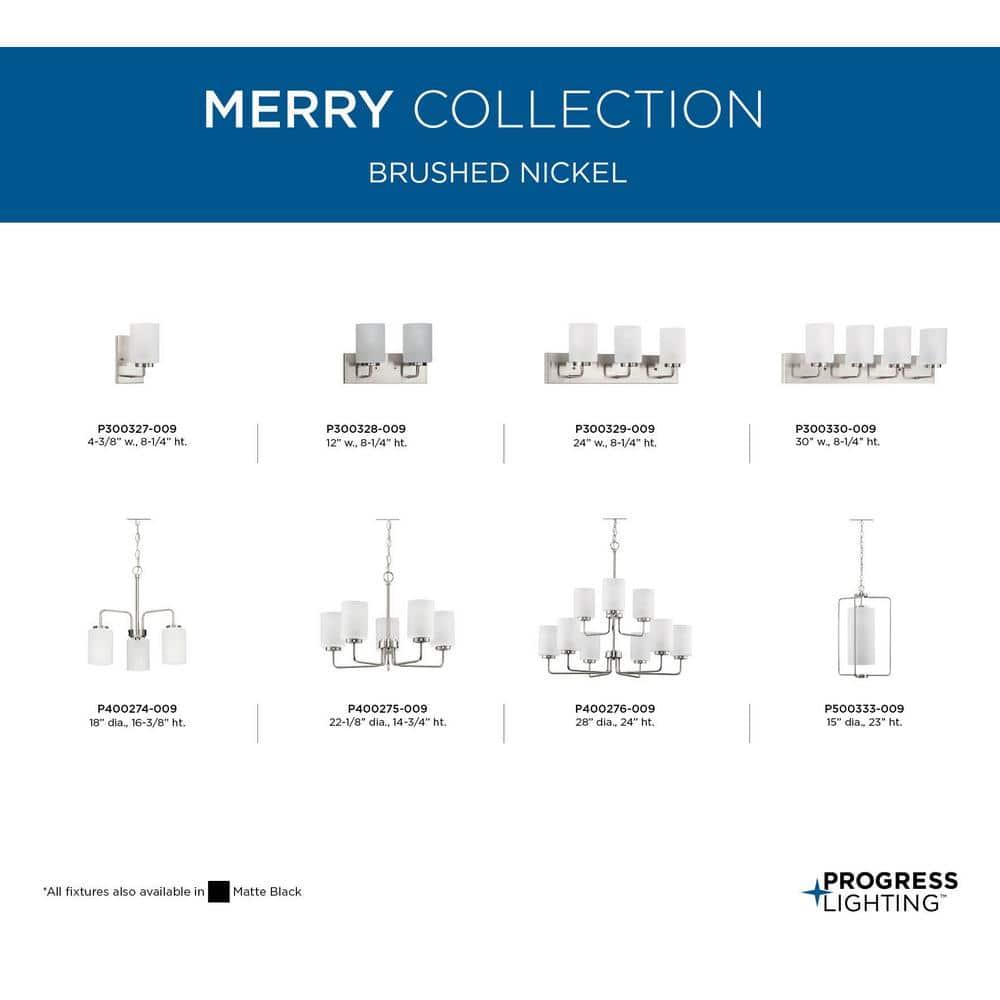 Progress Lighting Merry Collection 2-Light Brushed Nickel Etched Glass Transitional Bath Vanity Light