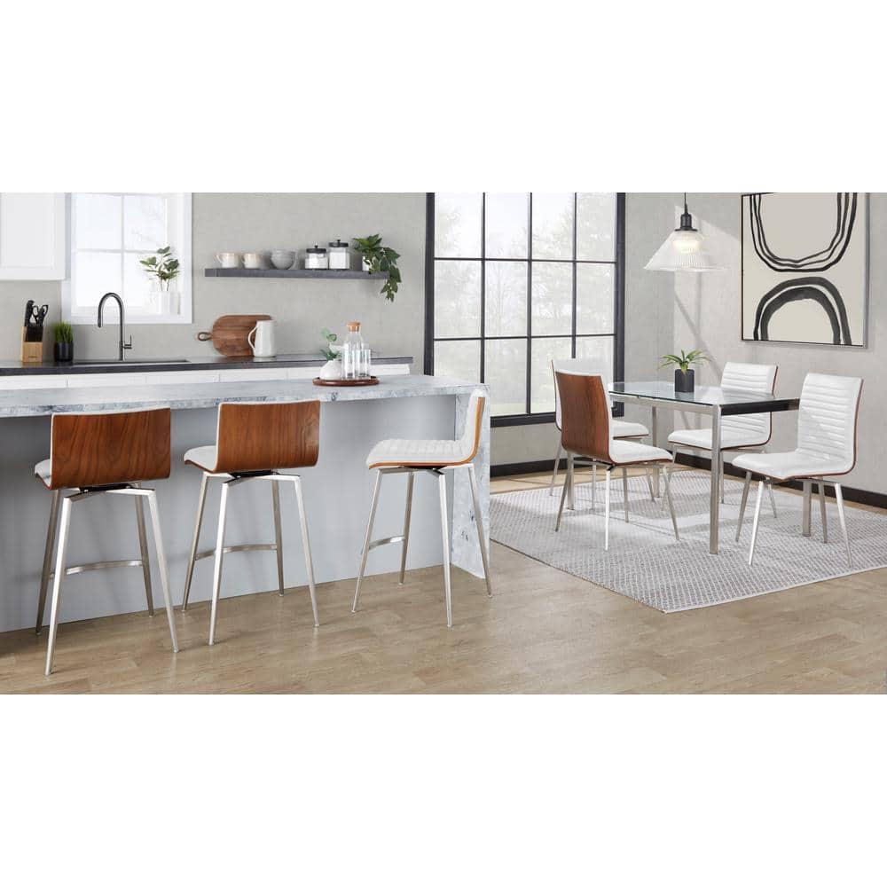 LumiSource Set of 2 Mason Contemporary Swivel Counter Height Barstools White: Faux Leather, Steel Legs, Fixed 24.5" Seat Height