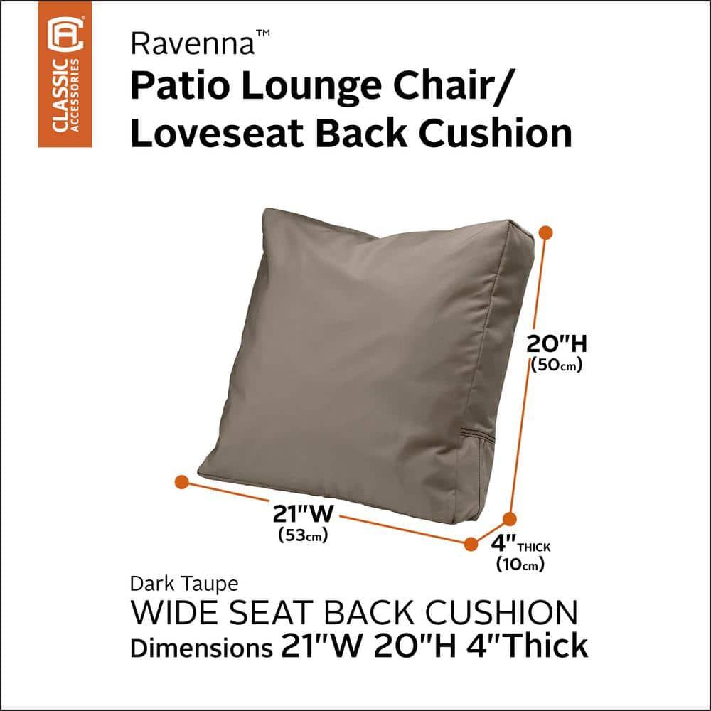 Classic Accessories Ravenna Water-Resistant Patio Lounge Chair/Loveseat Back Cushion, 21 x 20 x 4 Inch, Dark Taupe