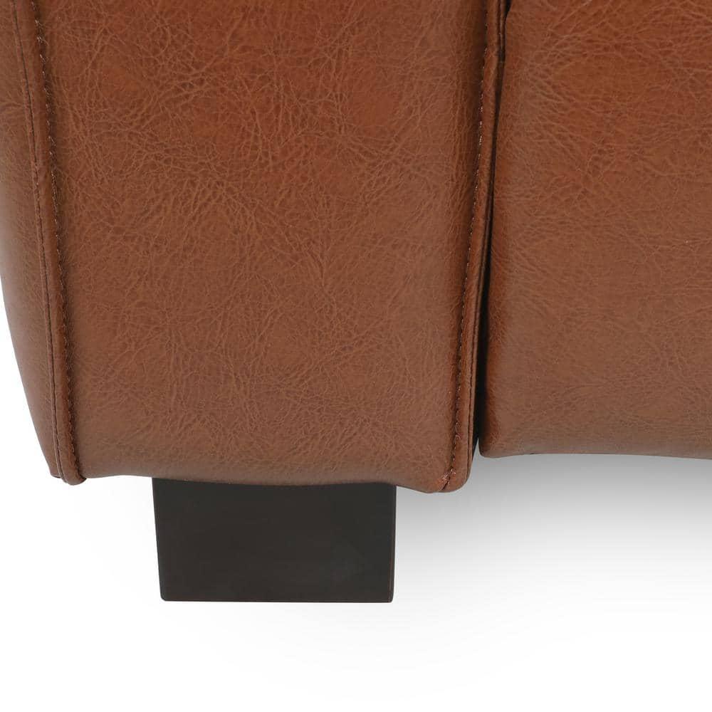 Noble House Denison Faux Leather Club Chair, Cognac Brown and Dark Walnut