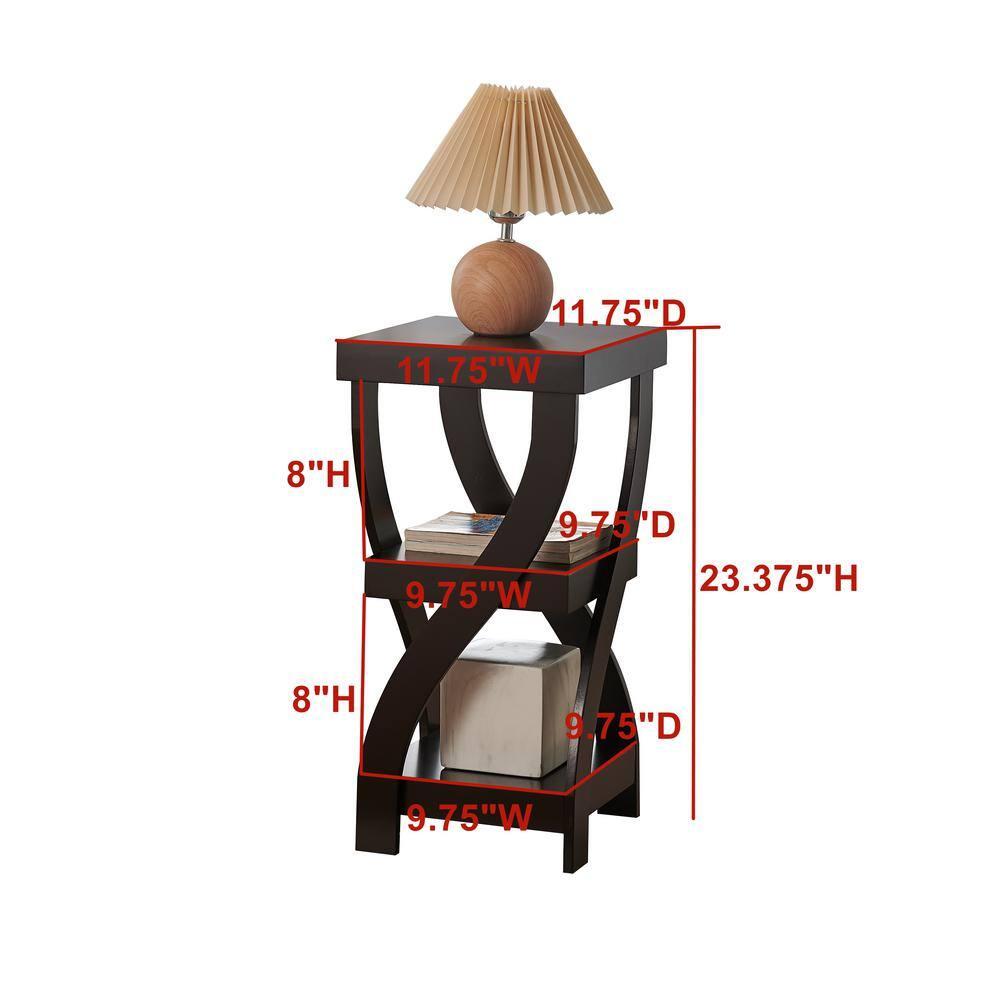 Kings Brand Furniture 3-Tier Wooden End Table with Shelves - Square Nightstand for Bedroom or Bookshelf - Espresso