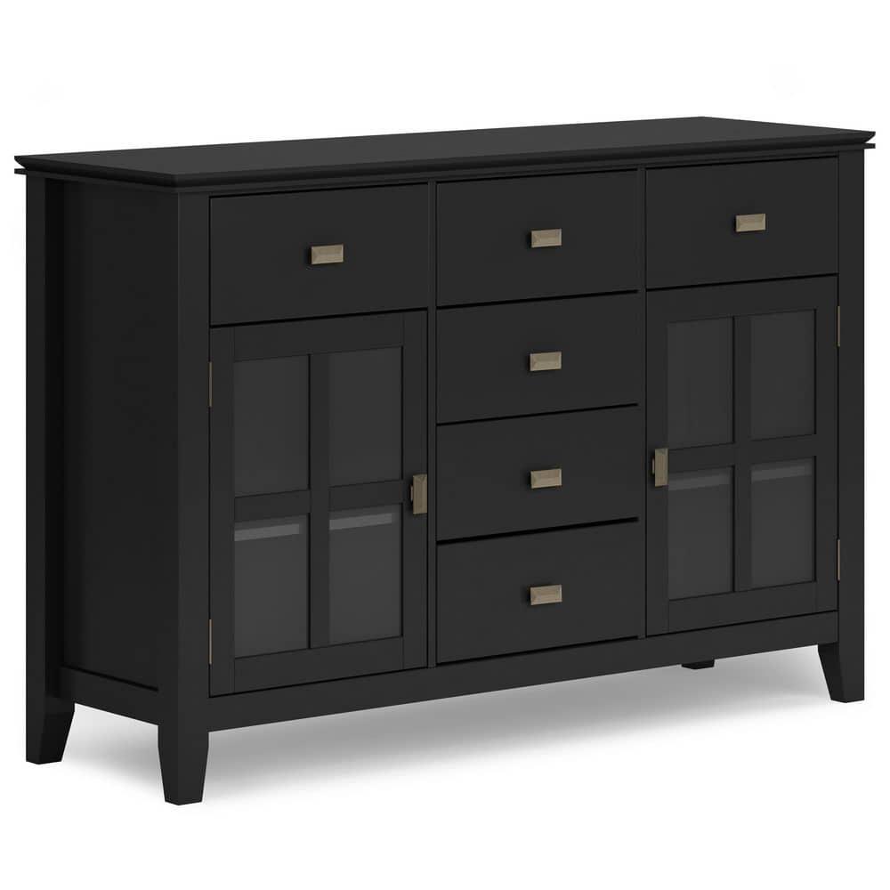 Simpli Home Artisan 54"W Solid Wood Sideboard Buffet with Tempered Glass Doors and 6 Drawers