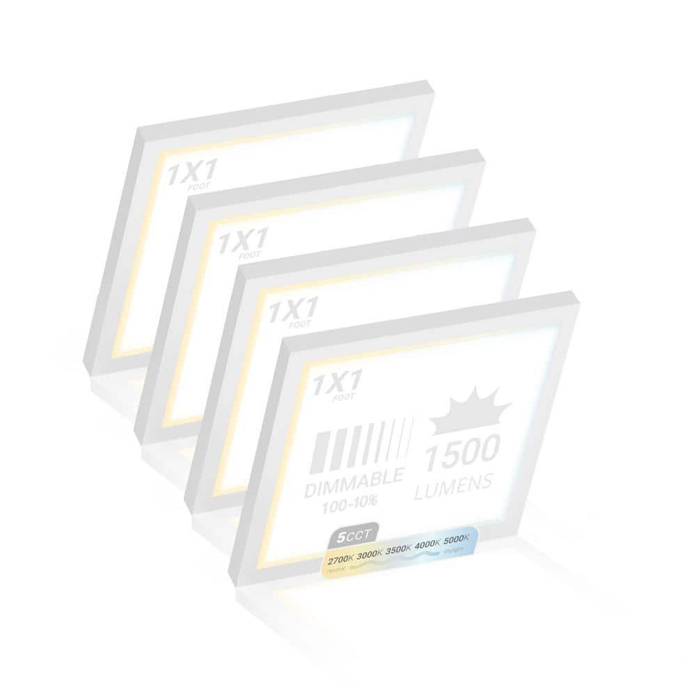 NUWATT NUWATT 4 Pack, 1x1 Flat Panel LED Square Light, 5CCT 2700K/3000K/3500K/4000K/5000K Selectable, 1500LM 18W, Internal Driver, Dimmable, 120V, CRI90, 12" Inch Square Surface Mount Ceiling Light, 1" Thick (Set of 4)