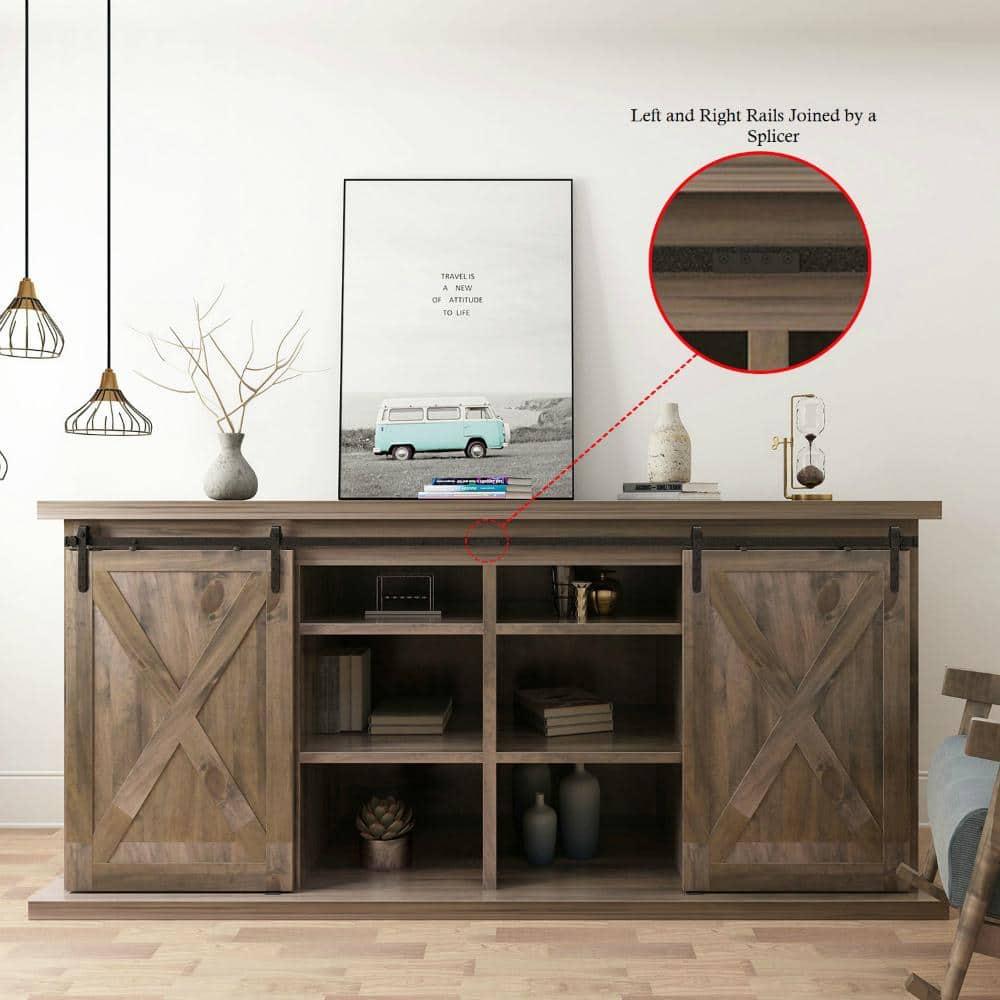 American Pro Decor 8 ft Solid Steel Mini Sliding Rolling Barn Door Hardware Kit for Double Wood Doors (2-Piece)