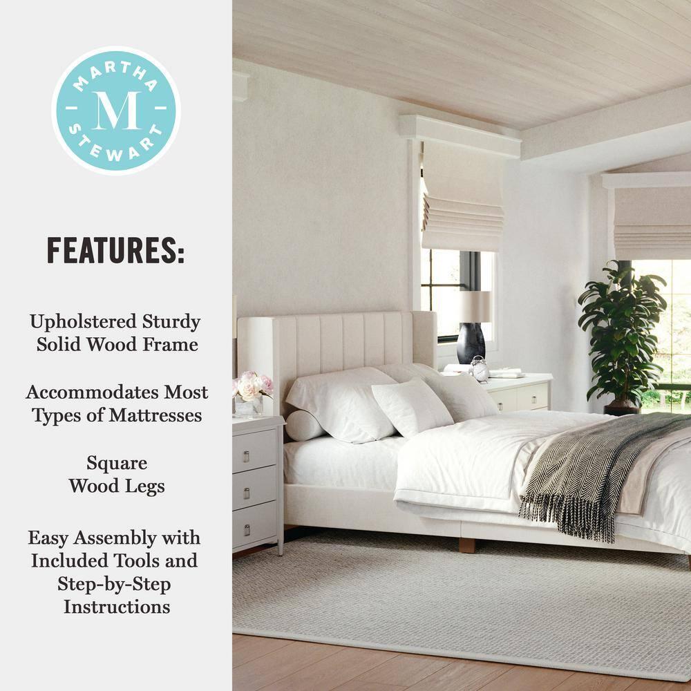 Martha Stewart Martha Stewart Kay Upholstered Platform Bed With Channel Stitched Wingback Headboard