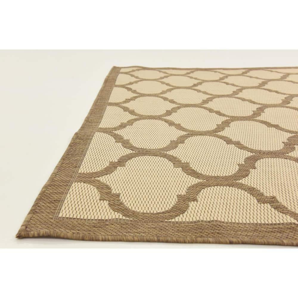 Unique Loom 6' 1 x 6' 1 Square Beige and Brown Outdoor Trellis Moroccan Area Rug