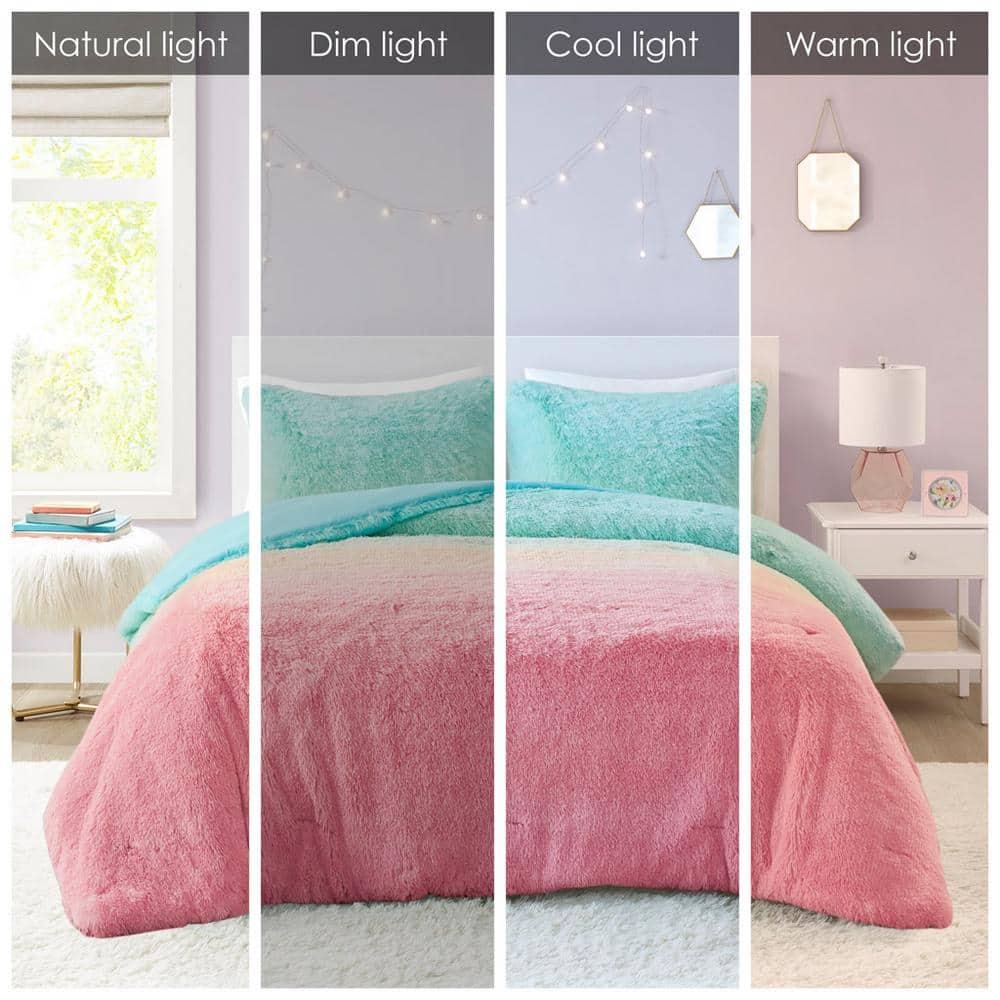Intelligent Design Pastel Ombre Shaggy Faux Fur Comforter Set