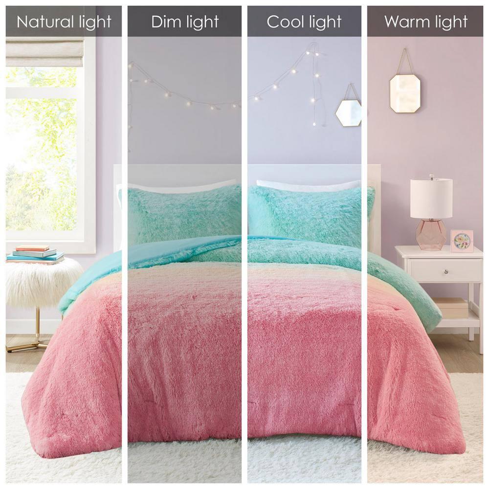 Pastel Ombre Shaggy Faux Fur Comforter Set