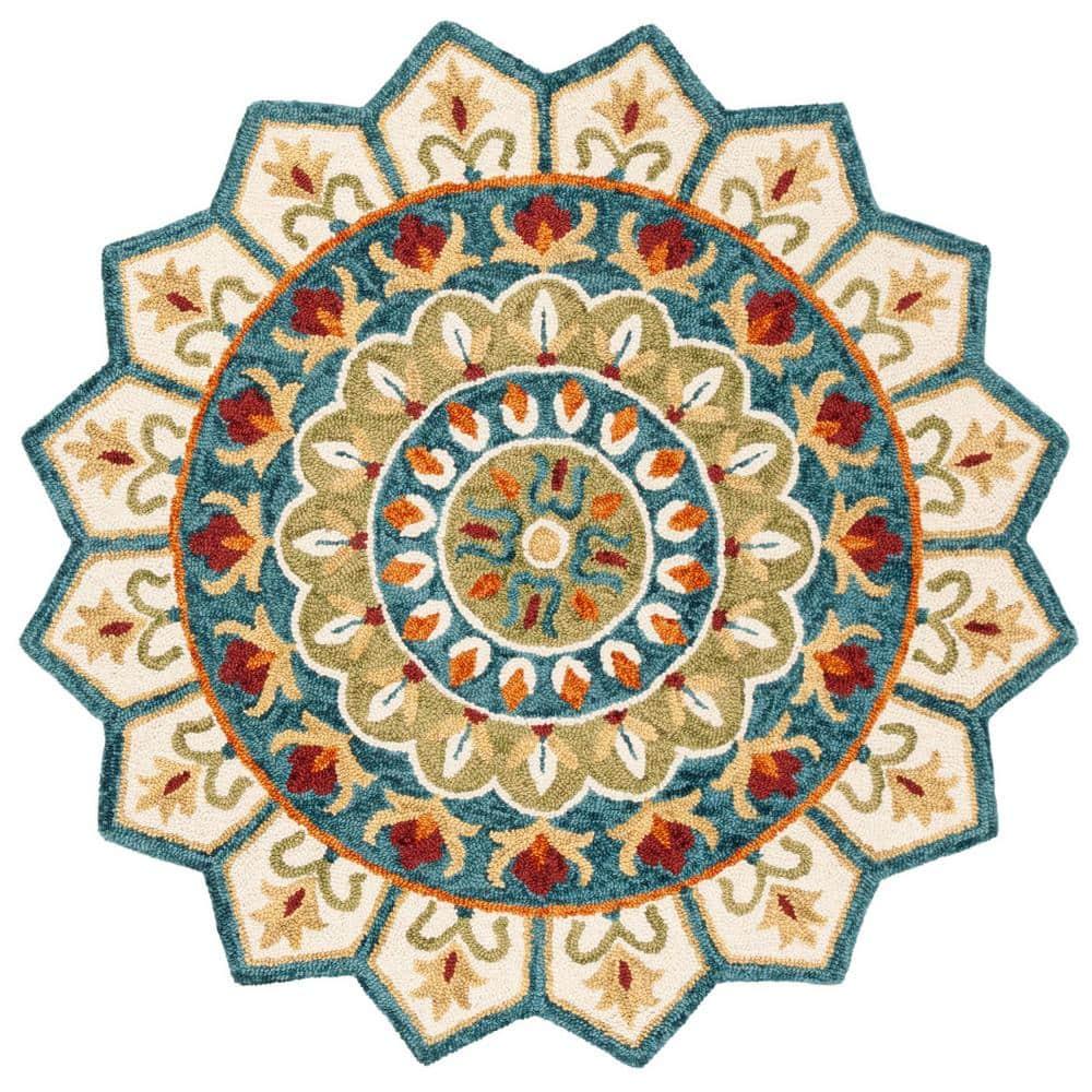Novelty NOV605 Hand Tufted Area Rug - Ivory/Blue - 9' round - Safavieh.