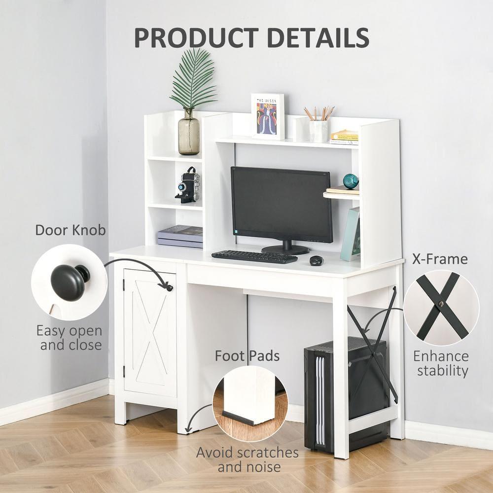 HOMCOM Farmhouse Computer Desk with Hutch and Cabinet, Home office Desk with Storage, for Study, White