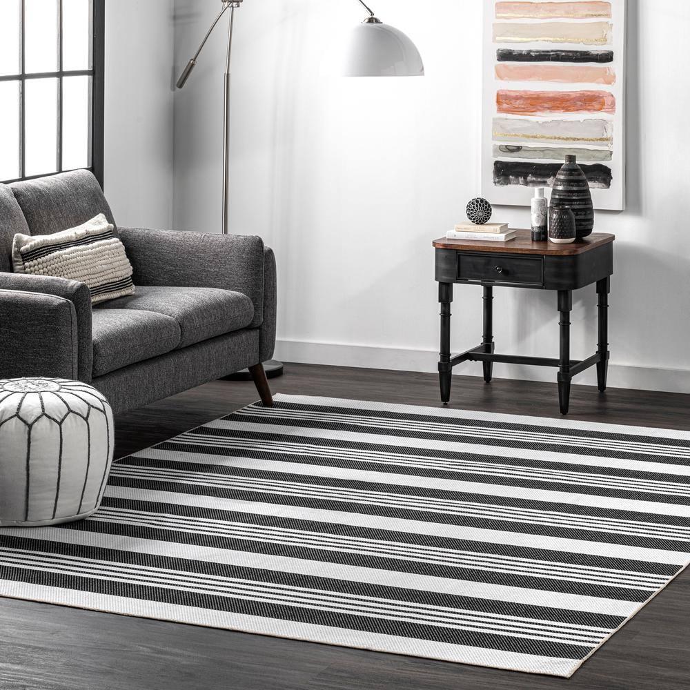 Nuloom Lena Pet Friendly Machine Washable Striped Area Rug, 3' x 5', Charcoal
