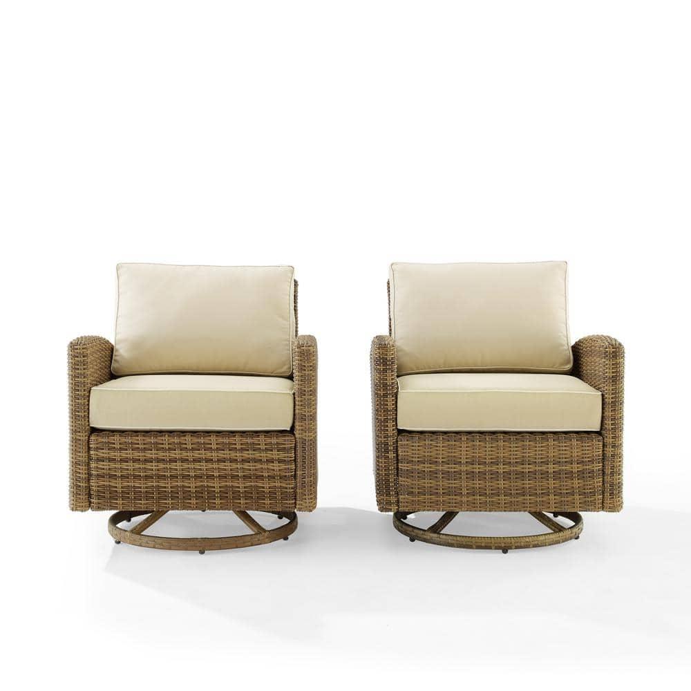 2pk Bradenton Steel Outdoor Swivel Rocking Chairs Sand/Weathered Brown - Crosley: Resin Wicker, Arched Arms, UV-Resistant