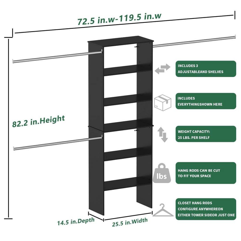 LOVMOR Wood Closet Organizer Starter Kit Tower with 3 Hang Rods