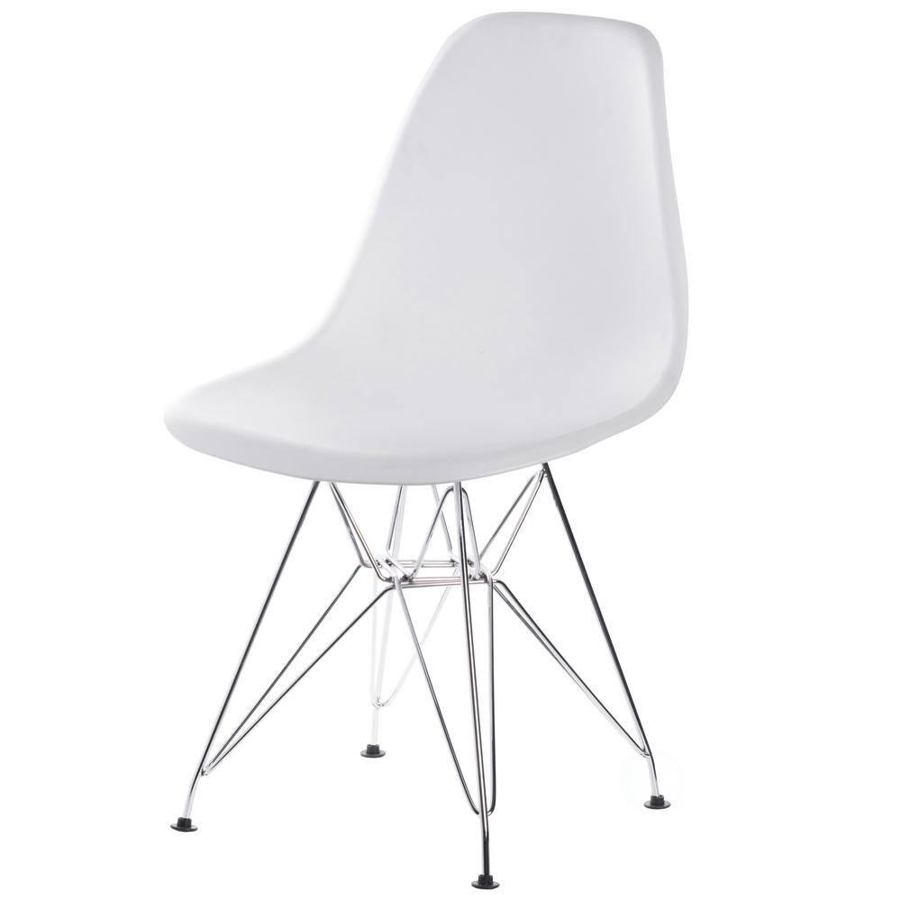 Fabulaxe  32 x 20 x 18.25 in. Mid-Century Modern Style Plastic DSW Shell Dining Chair with Metal Legs, White - Set of 4