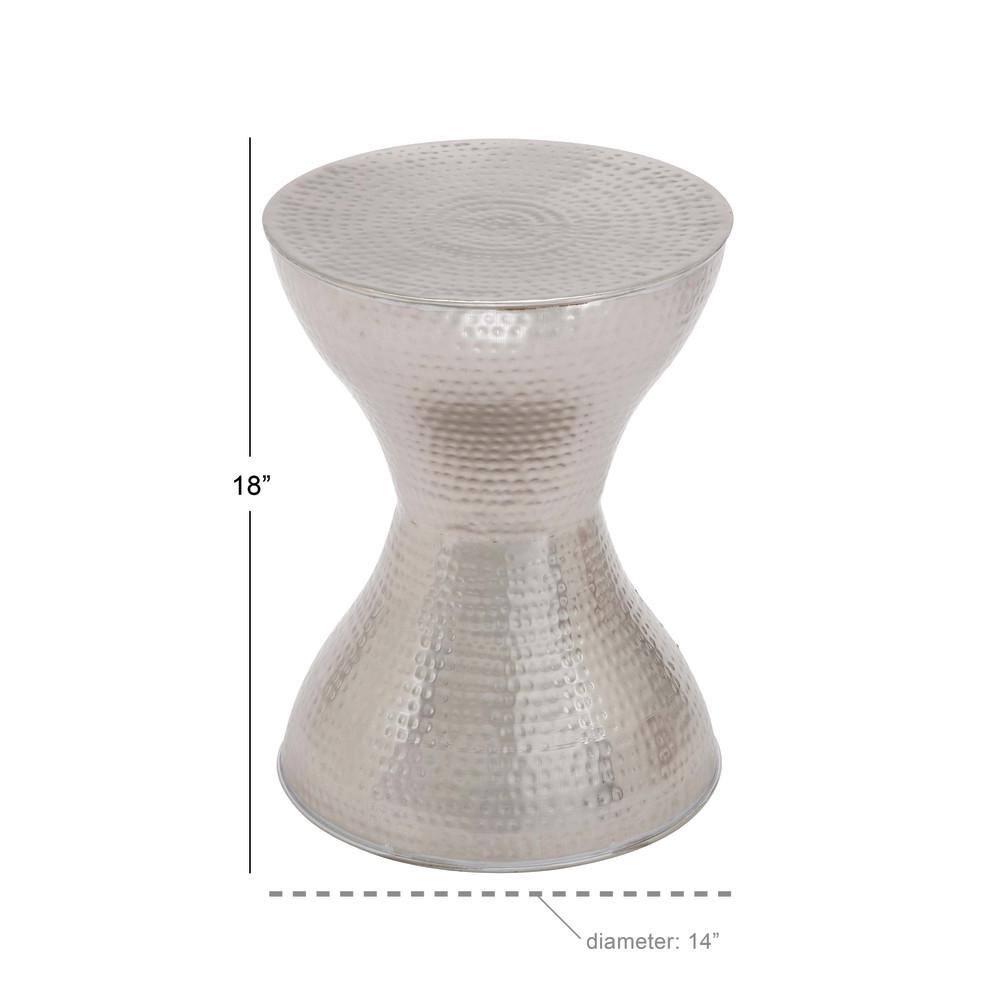 Modern Hourglass Hammered Metal Accent Table Silver - Olivia & May: Industrial Style, Iron Frame, No Assembly Required
