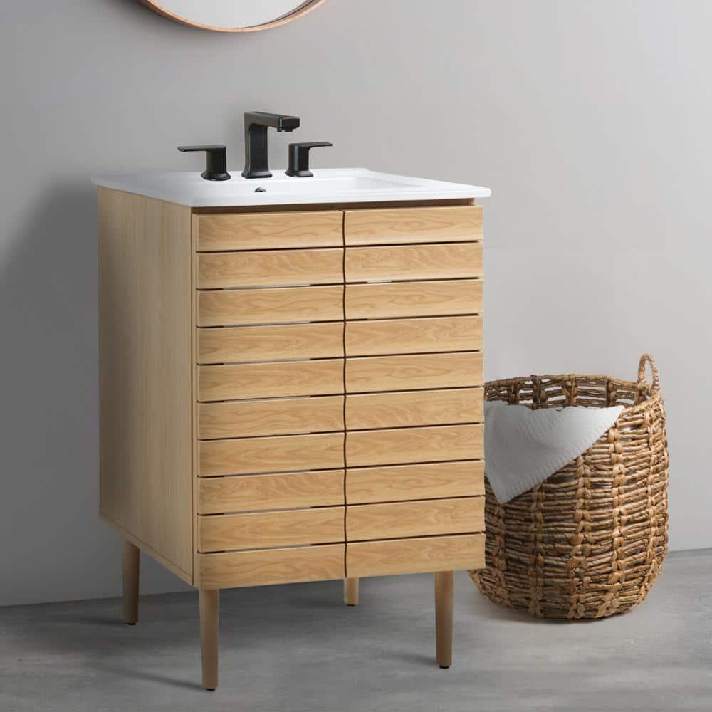 Aubert 24" Slat Modern Farmhouse 2-Shelf Bath Vanity Cabinet Only (Sink Basin not Included)