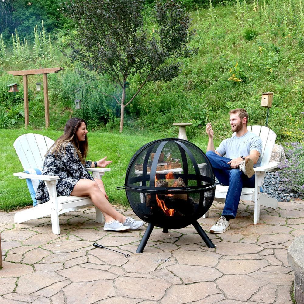 Sunnydaze Outdoor Portable Camping or Backyard Flaming Sphere Ball Fire Pit with Built-In Spark Screen - 30" - Black