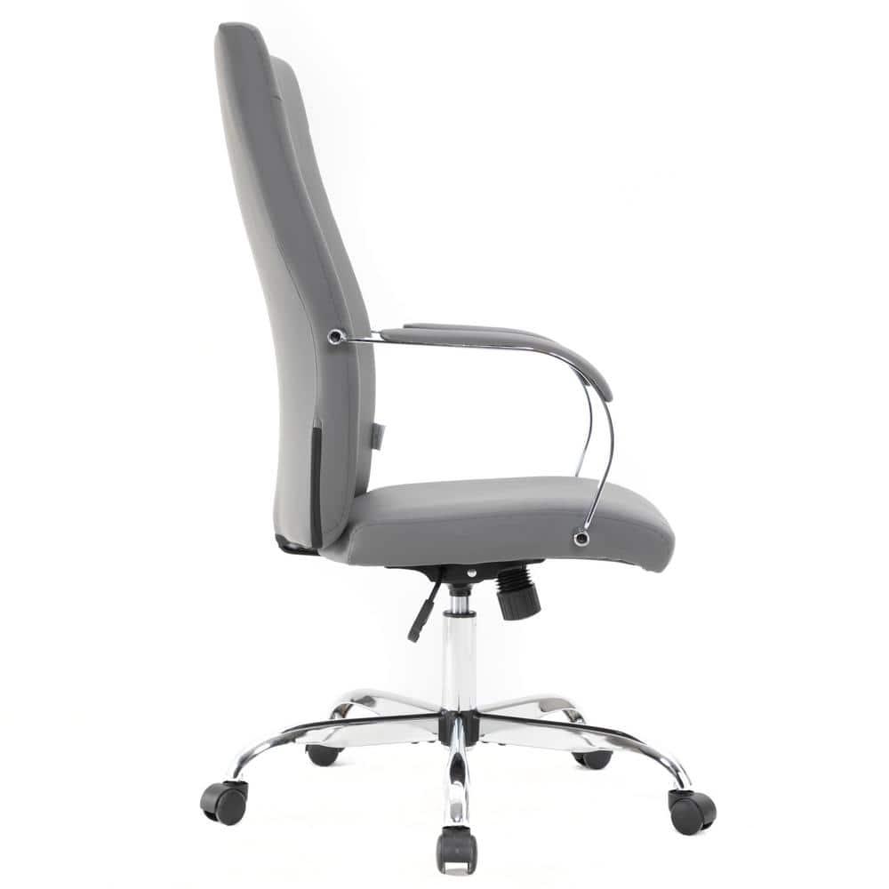 LeisureMod Sonora High-Back Leather Office Chair with Adjustable Height, Swivel, and Tilt in Grey