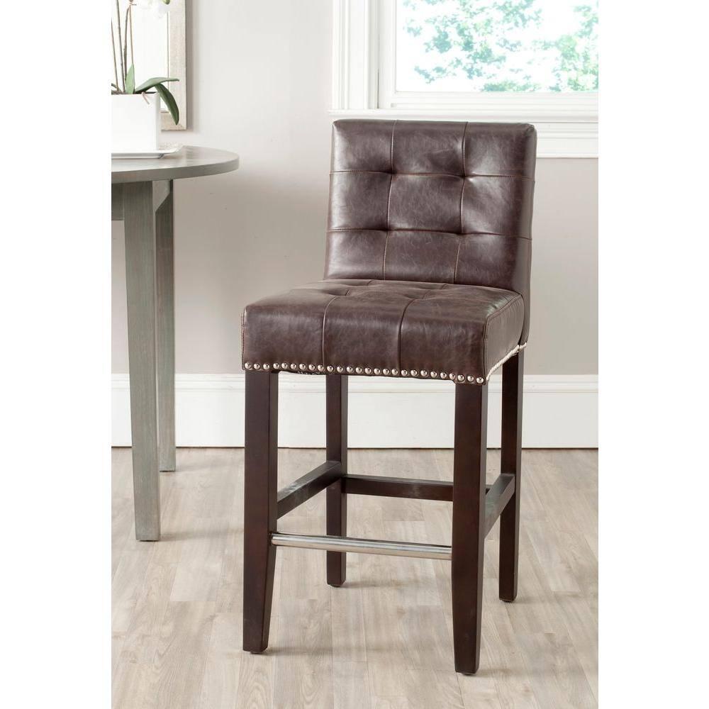 Thompson 23.9" Leather Counter Stool W/ Silver Nailheads - Antique Brown - Safavieh