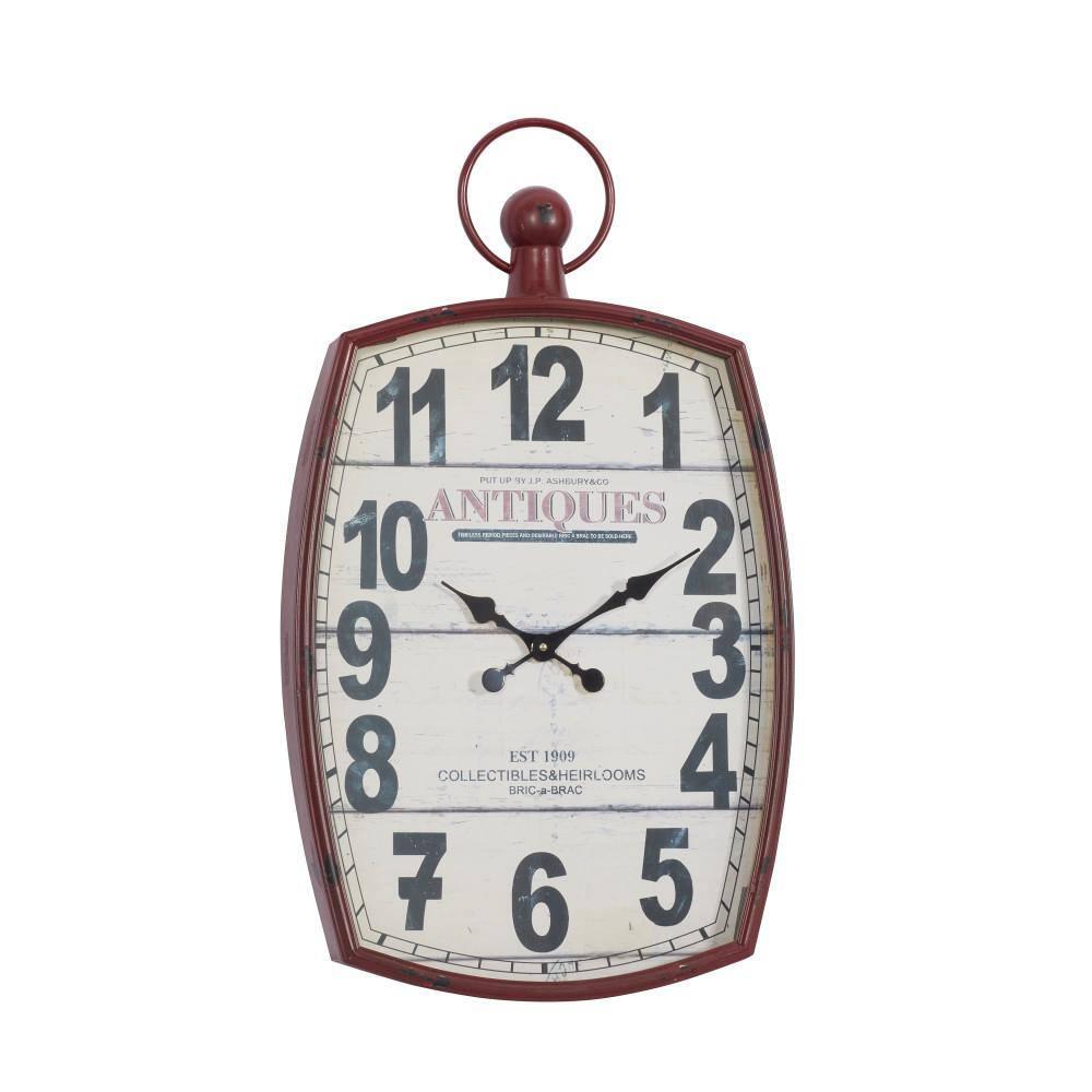 DecMode 19" x 33" Red Metal Pocket Watch Style Wall Clock