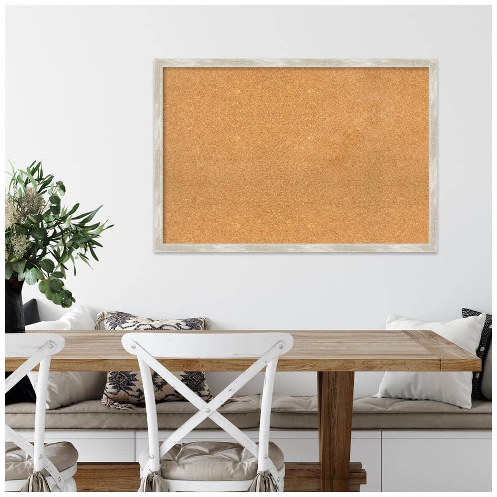 Amanti Art Natural Cork Board Framed Crackled Metallic Narrow Bulletin Board 38 in. x 26 in.