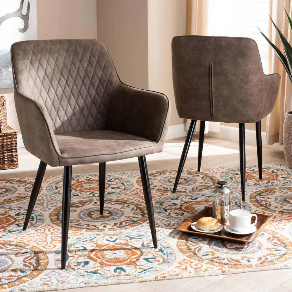 Set of 2 Belen Imitation Leather Upholstered Metal Dining Chairs - Baxton Studio: Quilted Back, Splayed Legs