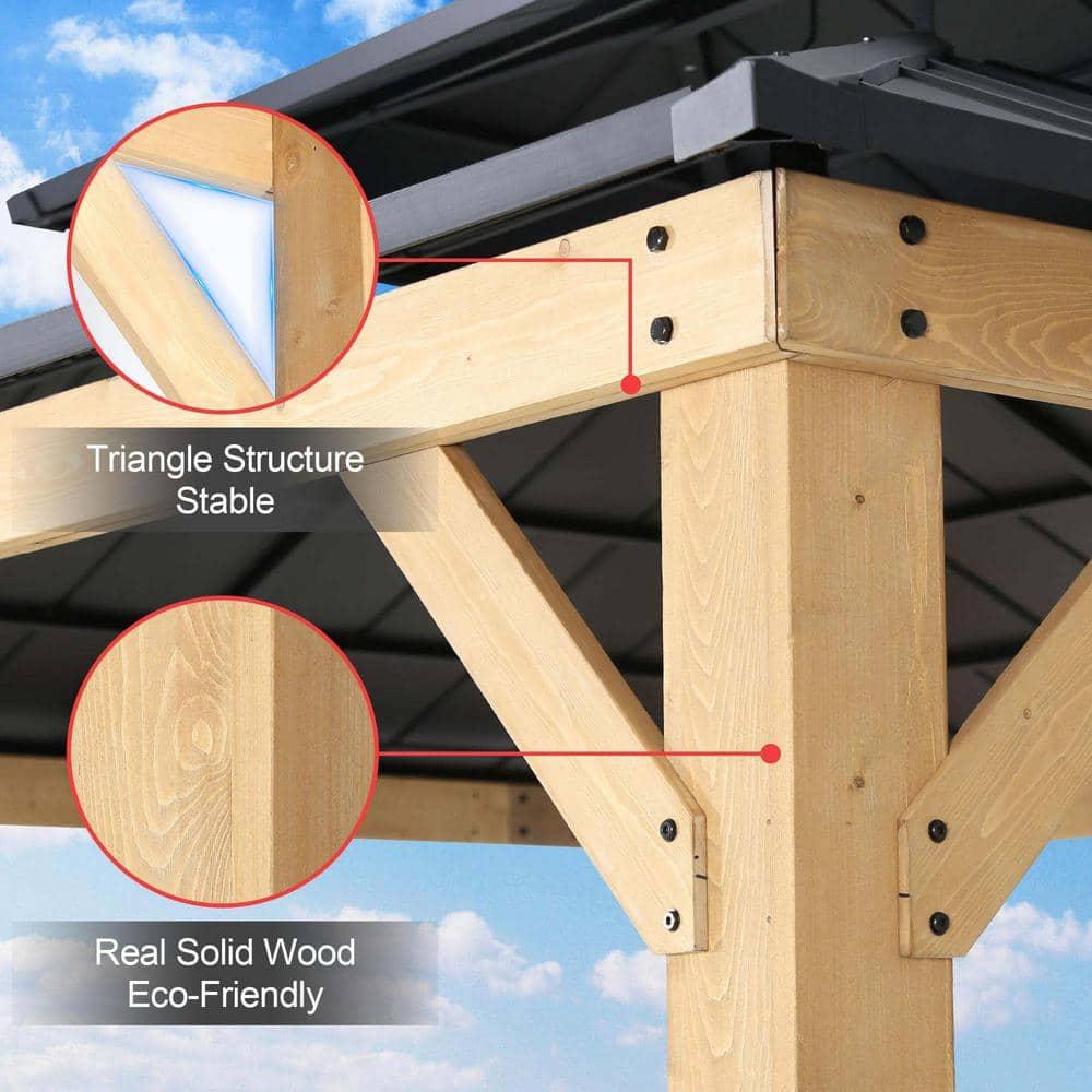 11x13 Cedar Wood Gazebo with Black Metal Double Roof