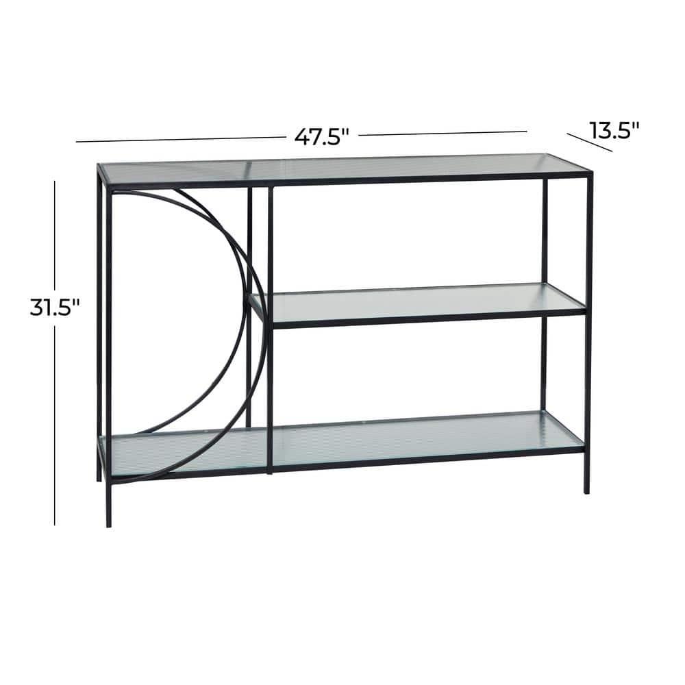 Olivia & May Industrial Metal Console Table Black: Sturdy Entryway Furniture with Fixed Shelf