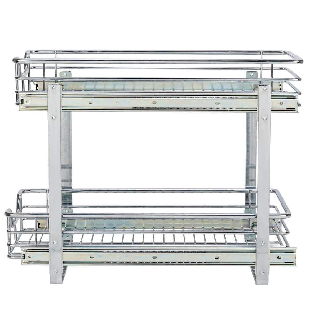 Household Essentials Glidez Multipurpose Chrome-Plated Steel Pull-Out/Slide-Out Storage Organizer for Under Cabinet Use - 2-Tier Design - Fits Standard Size Cabinet or Shelf, Chrome