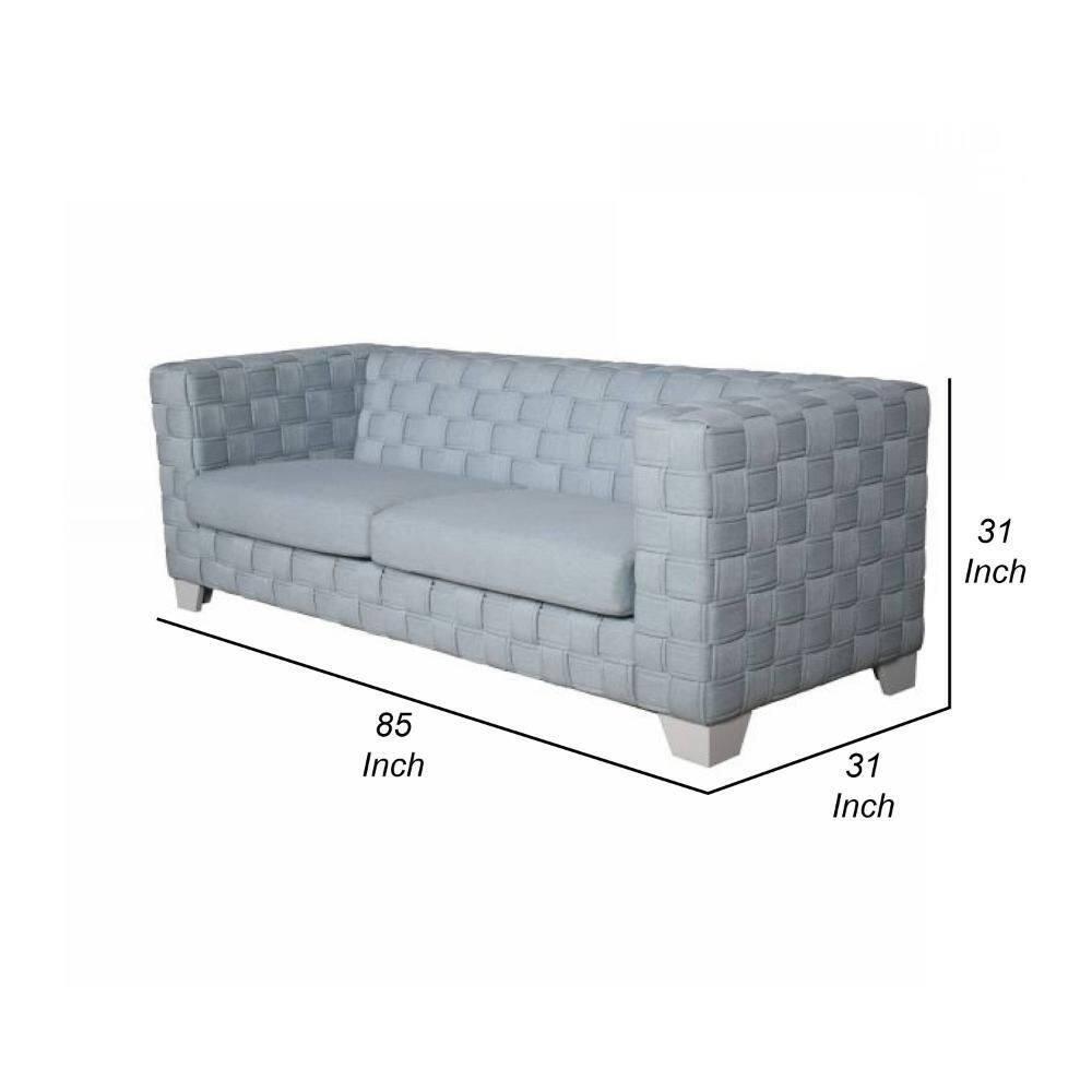 White and Teal Chenille 85" Track Arm Sofa