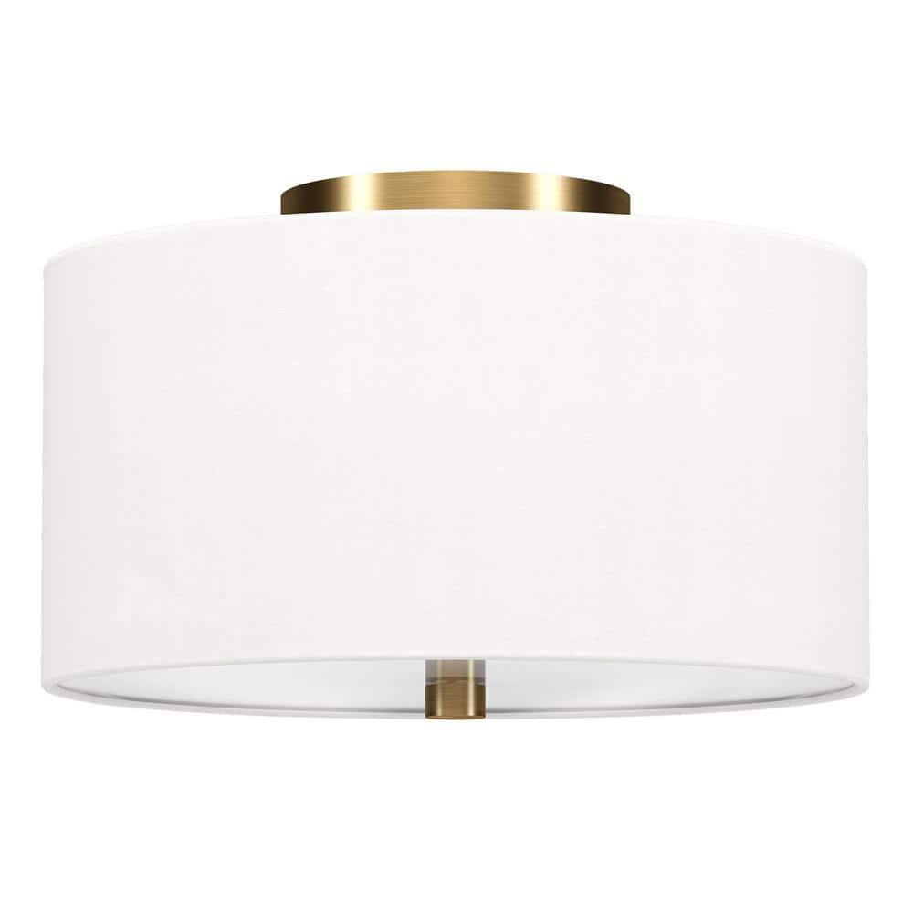 Evelyn&Zoe Ellis 12" Flush Mount with Fabric Shade in Brass/White