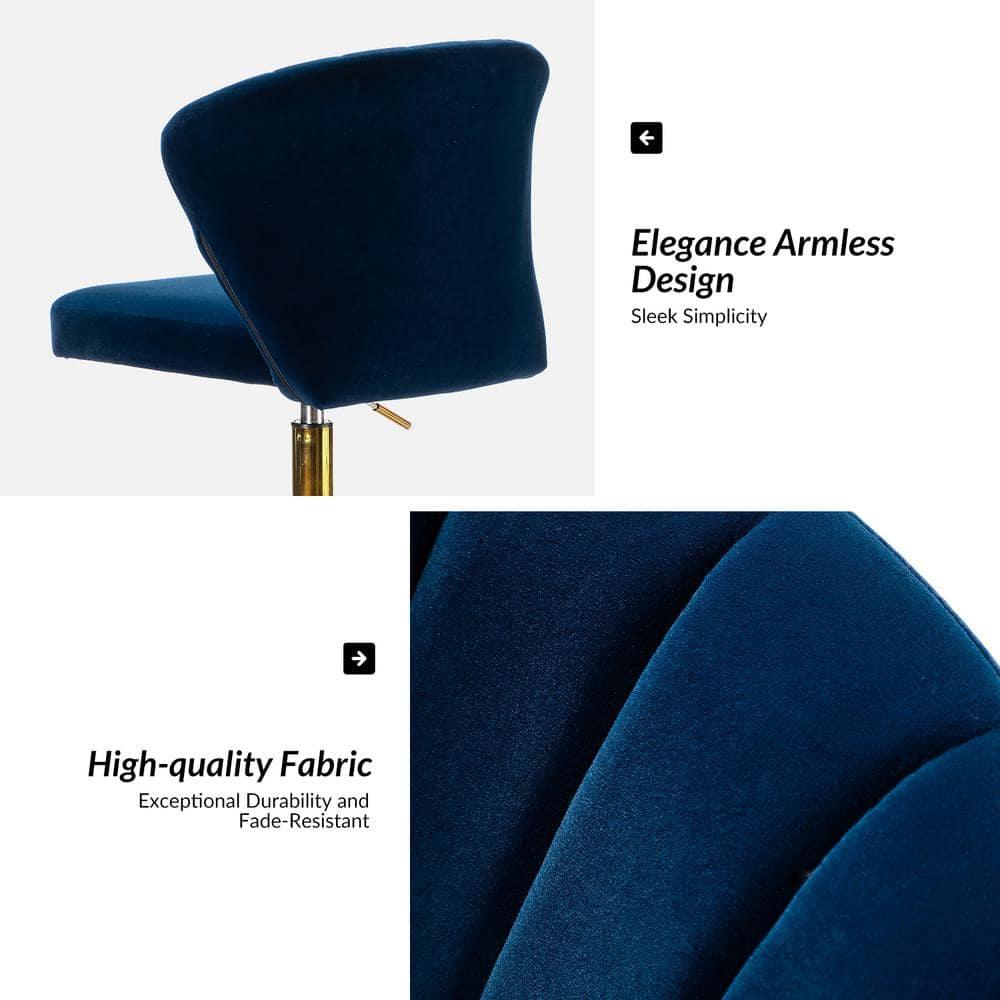 Navy Velvet Swivel Office Chair with Gold Legs, Adjustable Height Rolling Desk Chair for Vanity